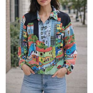 Nicole Taylor silk beaded button front blouse size Small